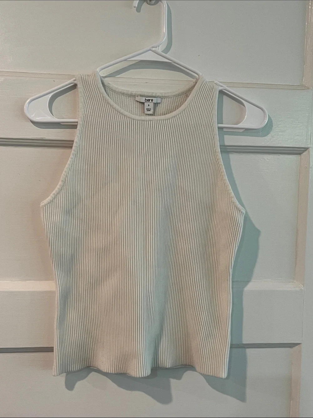 Bar III Cream Ribbed High-Neck Tank - Picture 1 of 2